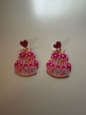C27 Pink "It's My Birthday" Cake Earrings